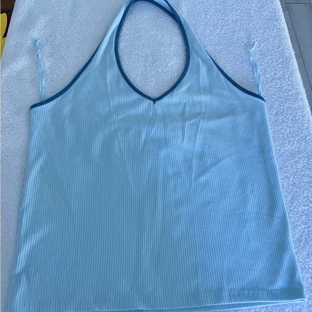 Elegant Blue Halter Neck Tank Top